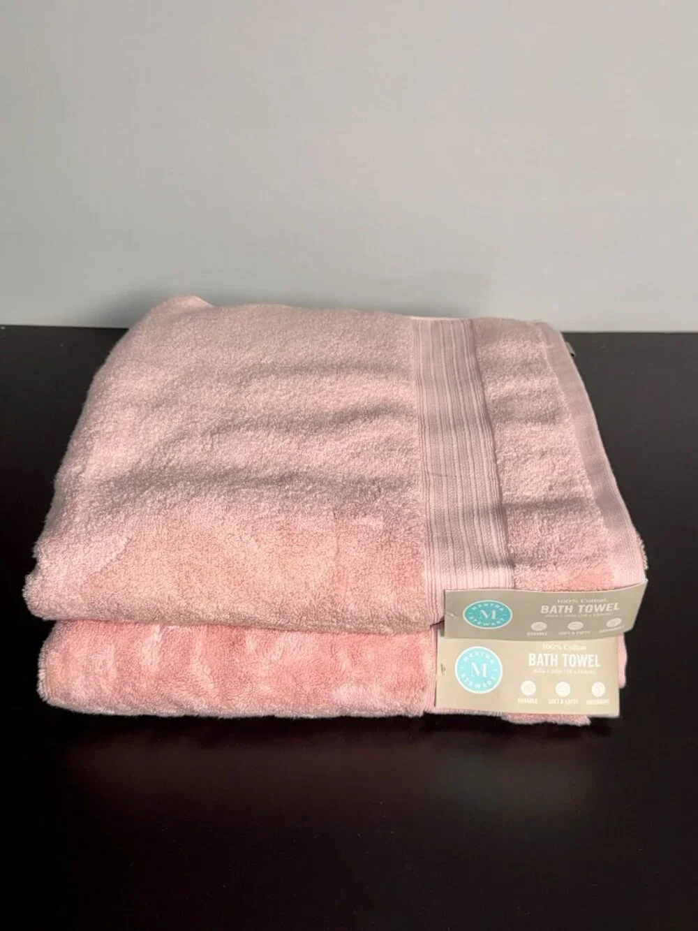 2 Pc 100% Cotton Martha Stewart Pink Bath Towel Set - 2 Bath Towels